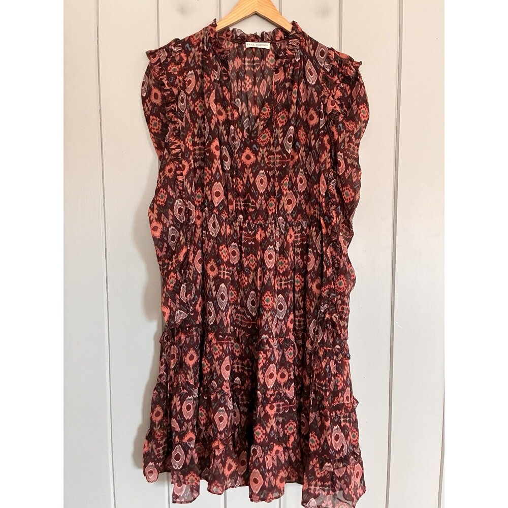Ulla Johnson Esma Ruffle Long Sleeve Silk Dress In Garnet Size 2